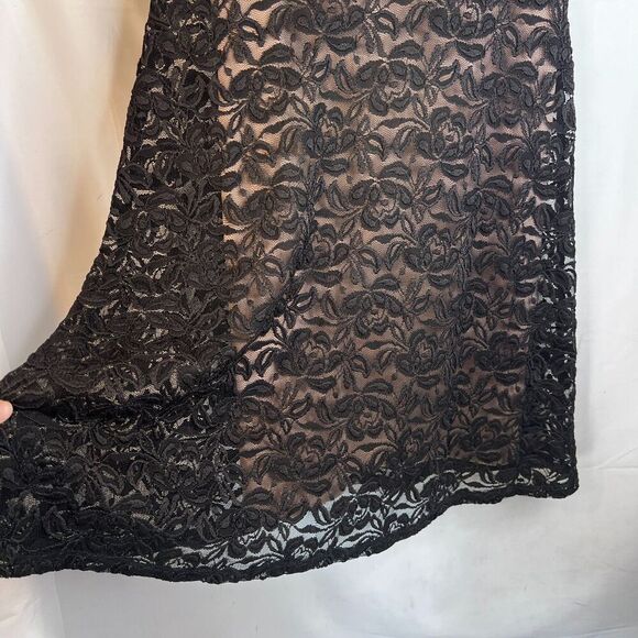 INC International Concepts Black Lace Overlay Fit & Flare Cap Sleeve Dress Sz 10 - Picture 6 of 9